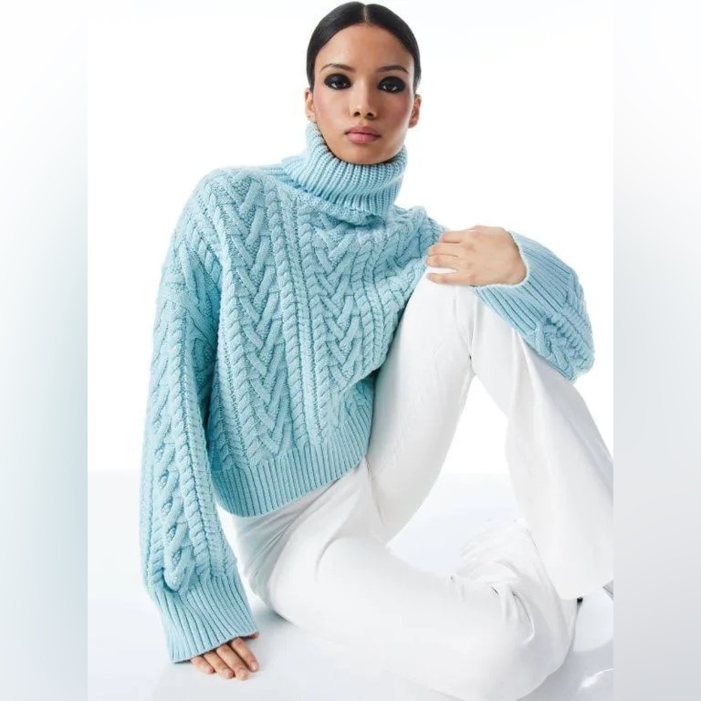 W/ Tags Alice+Olivia Nance Wool Cable knit Turtleneck Cropped Sweater Pullover S